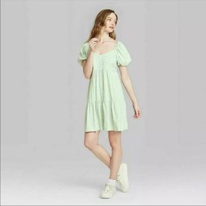 Wild Fable Mint Floral Puff Sleeve Mini